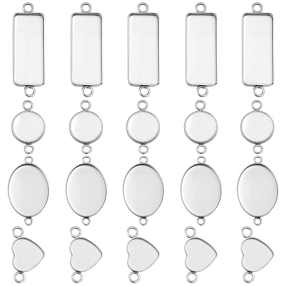 40Pcs 4 Styles 304 Stainless Steel Cabochon Connector Settings, Plain Edge Bezel Cups, Mixed Shapes