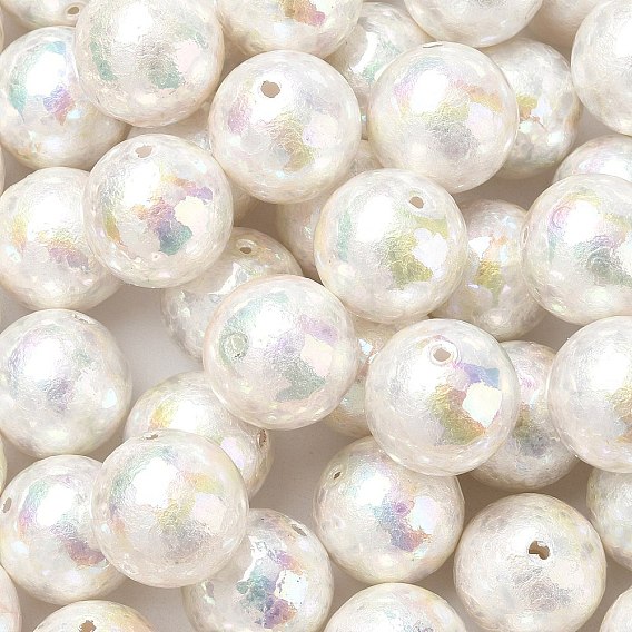 UV Plating Textured Transparent Acrylic Beads, Iridescent, Round