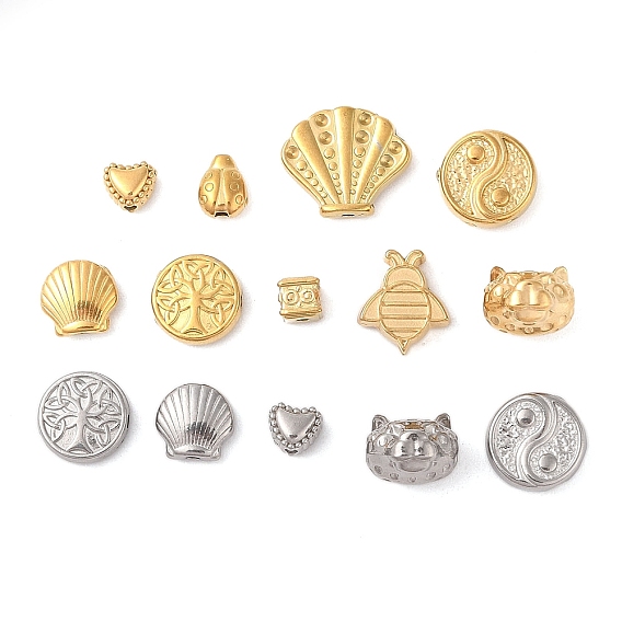 304 из нержавеющей стали бусы, сердце/божья коровка/леопард/форма ракушки/дерево/пчелы