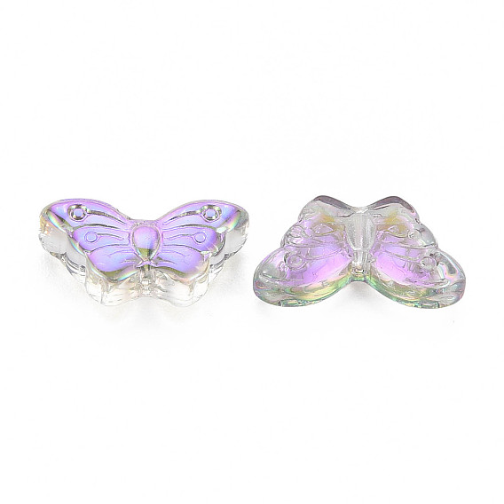 Electroplate Transparent Glass Beads, Half Plated, Butterfly
