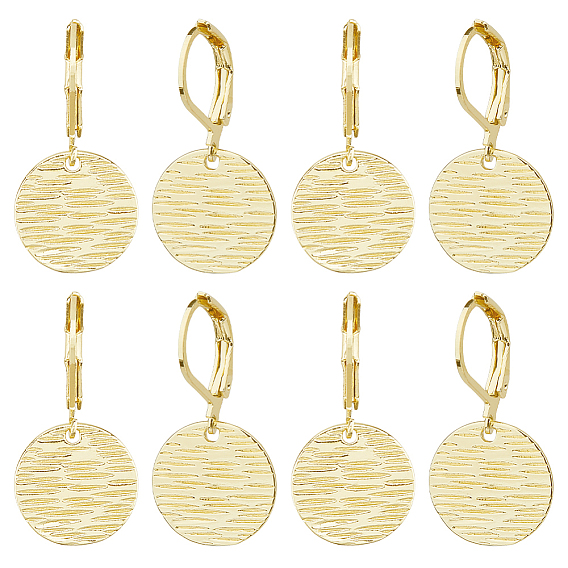 4 пары латунных текстурированных плоских круглых серег с застежкой-русалкой