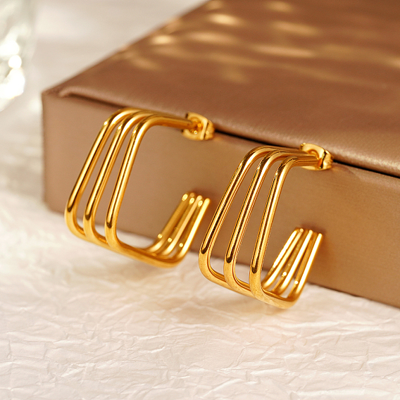 Модные 304 многослойные квадратные серьги-гвоздики из нержавеющей стали