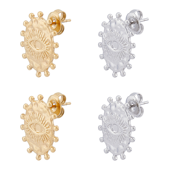 4 пара 2 цвет 304 фурнитура для сережек-гвоздиков из нержавеющей стали, серьга закрепка под эмаль, с ушными гайками и вертикальной петлей, овал с сглаза