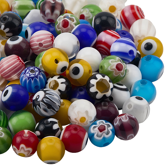 200 pièces 2 sacs en perles millefiori et œil protecteur faites à la main, ronde