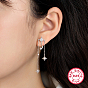 Rhodium Plated 925 Sterling Silver Micro Pave Cubic Zirconia Stud Earrings, Moon & Star Asymmetrical Earrings, Tassel Earrings with 925 Stamp