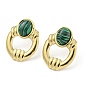 Real 18K Gold Plated 304 Stainless Steel Oval Stud Earrings, with Natural & Synthetic Mixed Stone