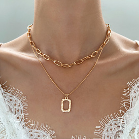 Fashionable Geometric Double-layered Hollow Square Necklace with Unique Design and Metal Texture