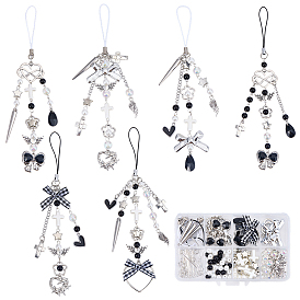 DIY Mobile Straps Making Kits, include Polyester Cord Mobile Straps, CCB Plastic Beads, Tibetan Style Alloy Pendants, CCB Plastic Beads, Brass Eye Pin