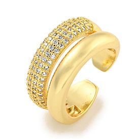 Rack Plating Brass Micro Pave Cubic Zirconia Open Cuff Ring for Women, Long-Lasting Plated, Cadmium Free & Lead Free