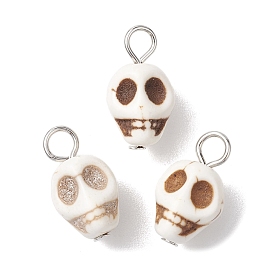 Синтетические бирюзовые подвески, Подвески в виде черепа на Хэллоуин с железными петлями с платиновым покрытием