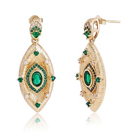 Green Cubic Zirconia Evil Eye Dangle Stud Earrings, Brass Jewelry for Women