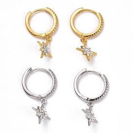 Snowflake Crystal Rhinestone Dangle Hoop Earrings, Alloy Drop Earrings for Women