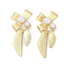 Ионное покрытие (ip) 304 серьги-гвоздики из нержавеющей стали в форме банта, с пластиковой имитационной жемчужиной