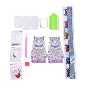 5D DIY Cat Pattern Animal Diamond Painting Pencil Cup Holder Ornaments Kits, with Resin Rhinestones, Sticky Pen, Tray Plate, Glue Clay and Acrylic Plate