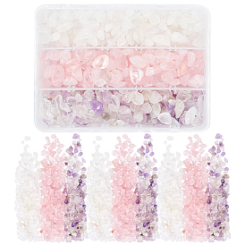 3 bags 3 Style Cherry Quartz Glass & Natural Amethyst & Quartz Crystal Beads, Undrilled/No Hole, Chips