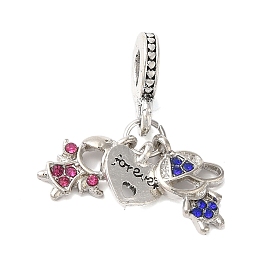 Rack Plating Alloy Rhinestone European Dangle Charms, Large Hole Forever Heart & Boy & Girl Pendants, Cadmium Free & Nickel Free & Lead Free