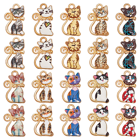 20 шт 10 цвета сплава эмалевые подвески, светлое золото и золотой, кошачье очарование