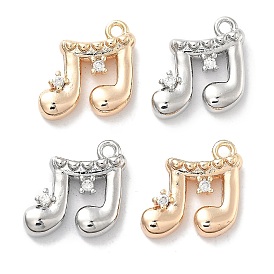 Brass Micro Pave Clear Cubic Zirconia Charms, Musical Note