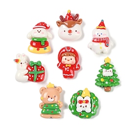 Christmas Opaque Resin Decoden Cabochons, Christmas Tree/Deer/Girl/Wreath/Deer/Dog/Rabbit/Snowman