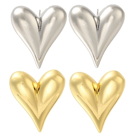 Rack Plating Heart Brass Stud Earrings, Lead Free & Cadmium Free, Long-Lasting Plated