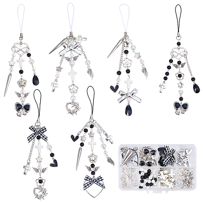 DIY Mobile Straps Making Kits, include Polyester Cord Mobile Straps, CCB Plastic Beads, Tibetan Style Alloy Pendants, CCB Plastic Beads, Brass Eye Pin