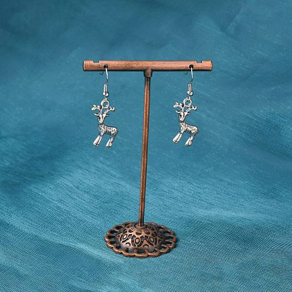 Fashion Alloy Enamel Earrings, with Brass Earring Hooks, Christmas Reindeer/Stag, for Christmas, Antique Silver, 42x17mm