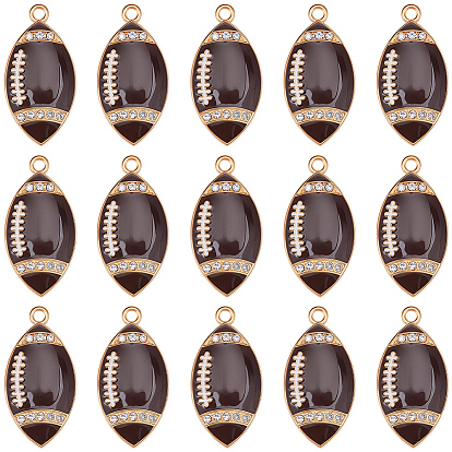 20Pcs Alloy Enamel Pendants, with Rhinestone, Rugby Charms, Golden