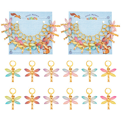12шт 6 цветные прозрачные полимерные подвесные маркеры петель, вязание крючком стрекозы с замком маркер петель