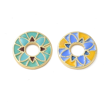 Латунь эмаль бисера, без свинца и без кадмия, долговечный, плоские круглые с цветком, реальный 18 k позолоченный