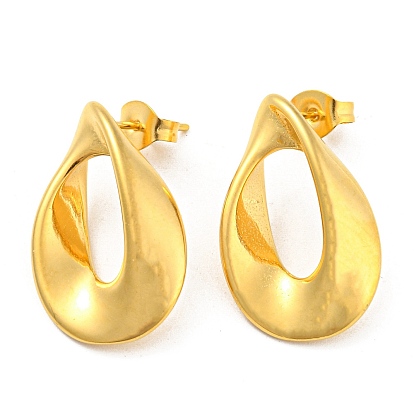 Ion Plating(IP) 304 Stainless Steel Stud Earring, Twist Teardrop