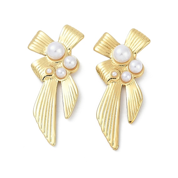 Ионное покрытие (ip) 304 серьги-гвоздики из нержавеющей стали в форме банта, с пластиковой имитационной жемчужиной