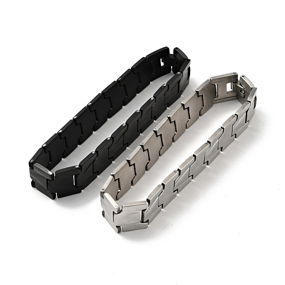 201 Stainless Steel Rectangle Watch Band Bracelet, Long-Lasting Plated, Tile Bracelet for Men Women