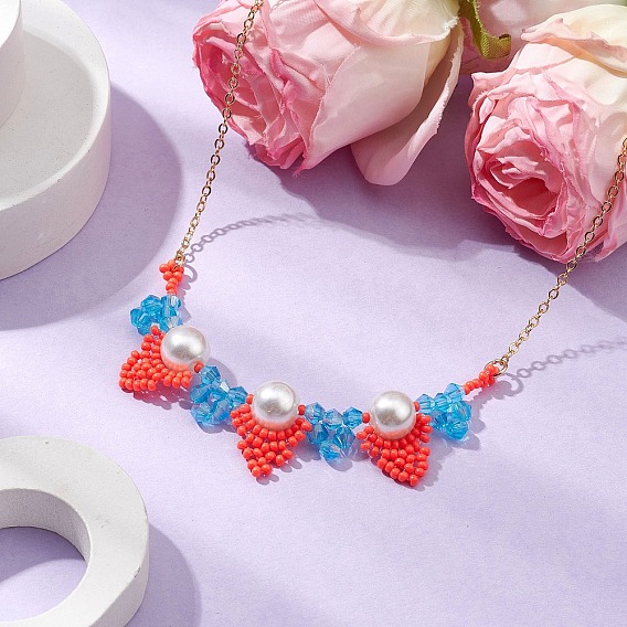 Ожерелья с подвесками из треугольных стеклянных бусин ручной работы, ожерелья-цепочки из латуни для женщин, золотые