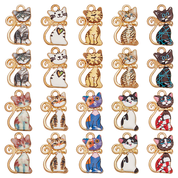 20 шт 10 цвета сплава эмалевые подвески, светлое золото и золотой, кошачье очарование
