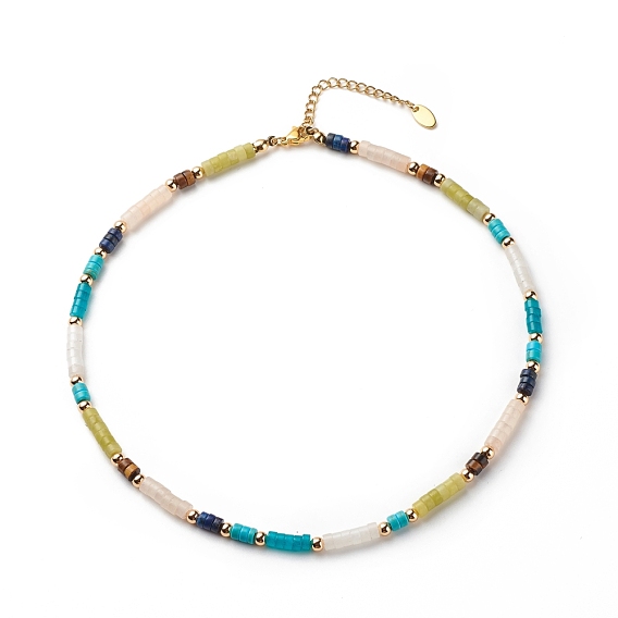 Natural & Synthetic Mixed Gemstone Disc Beaded Necklace for Women