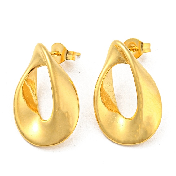 Ion Plating(IP) 304 Stainless Steel Stud Earring, Twist Teardrop