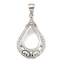 925 Sterling Silver Pendant Cabochon Settings, Prong Settings, with Cubic Zirconia, Rhinestone Claw Settings, Prong Settings, Teardrop