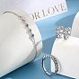 Rhodium Plated Sterling Silver Heart Finger Rings & Link Bracelets & Hoop Earrings, Colorful Cubic Zirconia Heart Jewelry Set, with 925 Stamp