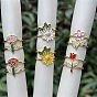Brass Micro Pave Cubic Zirconia Cuff Open Rings for Women, with Enamel, Flower, Real 18K Gold Plated