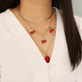 Collier multicouche cerise avec cristal rouge - bijoux pour femmes à la mode et créatifs n