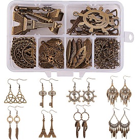 SUNNYCLUE DIY Earring Making, with Tibetan Style Alloy Pendants, Tibetan Style Linking Rings, Iron Cable Chains and Brass Earring Hooks