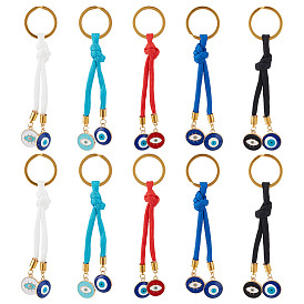 10шт 5 цвета сердечник парашютные шнуры брелок, злые глаза, с подвесками из эмали и железными кольцами