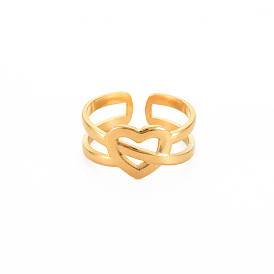 304 anillo de puño abierto con envoltura de corazón de acero inoxidable para mujer