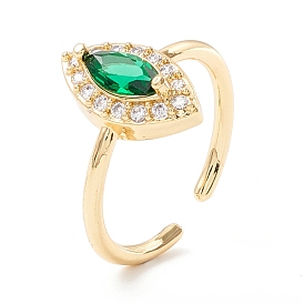Green Cubic Zirconia Horse Eye Cuff Ring, Exquisite Brass Open Ring for Women, Cadmium Free & Lead Free