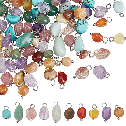 100 шт. 10 стили натуральные смешанные камни самородки подвески, с медными петлями, платина, смешанные окрашенные и неокрашенные