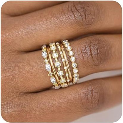 Наборы колец для пальцев из цинкового сплава с кристаллами в виде конского глаза/квадратного/плоского круглого кристалла со стразами