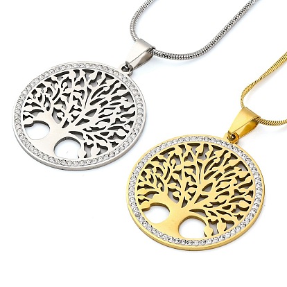 201 плоские круглые ожерелья из нержавеющей стали с подвеской в виде дерева жизни, с полимерной глиной стразами
