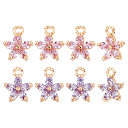 8 шт. 2 Цветные латунные подвески-цветы с кубическим цирконием, реальный 18 k позолоченный, чары баугинии