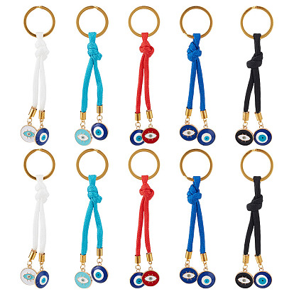 10шт 5 цвета сердечник парашютные шнуры брелок, злые глаза, с подвесками из эмали и железными кольцами