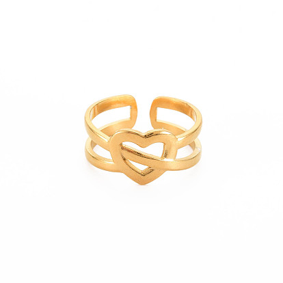 304 anillo de puño abierto con envoltura de corazón de acero inoxidable para mujer